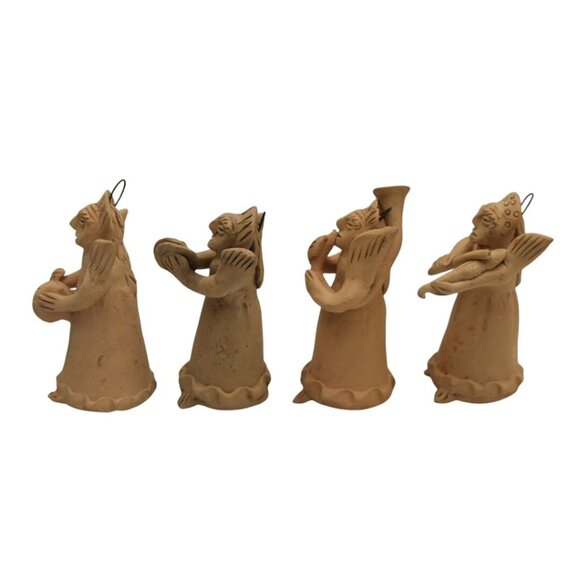 4 Handmade Mexican Terracotta Angel Ornament Figurine Set Musician Angels - Picture 11 of 13